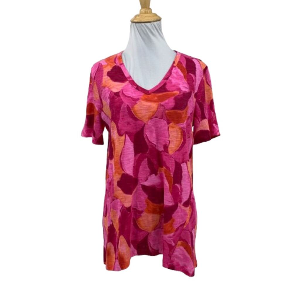 Chicos T Shirt Womens 0 US S Small Azalea Watercolor Short Sleeve Forward Seam